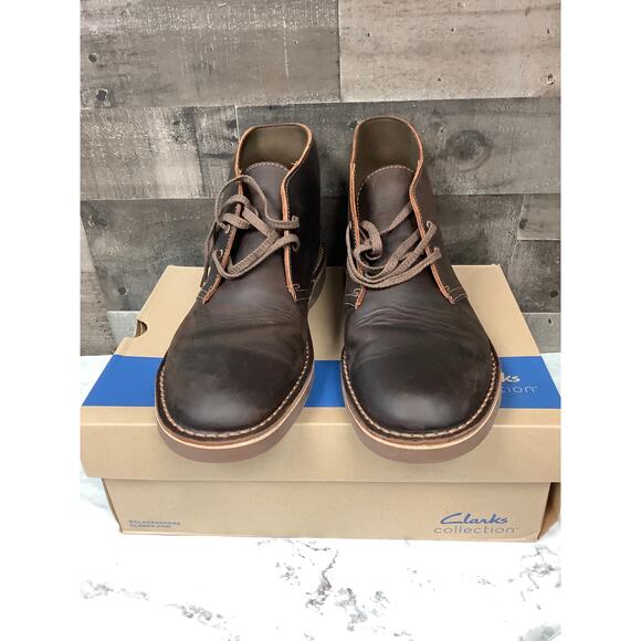Clarks Men 11M Beeswax Leather Bushacre 2 Chukka Boots Lace Up Classic LB15-12 - Picture 2 of 10